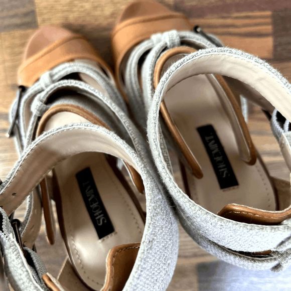 Shoemint Style Brenda Size 5 Leather Upper Fabric Canvas Tan Brown Heels - Picture 5 of 9